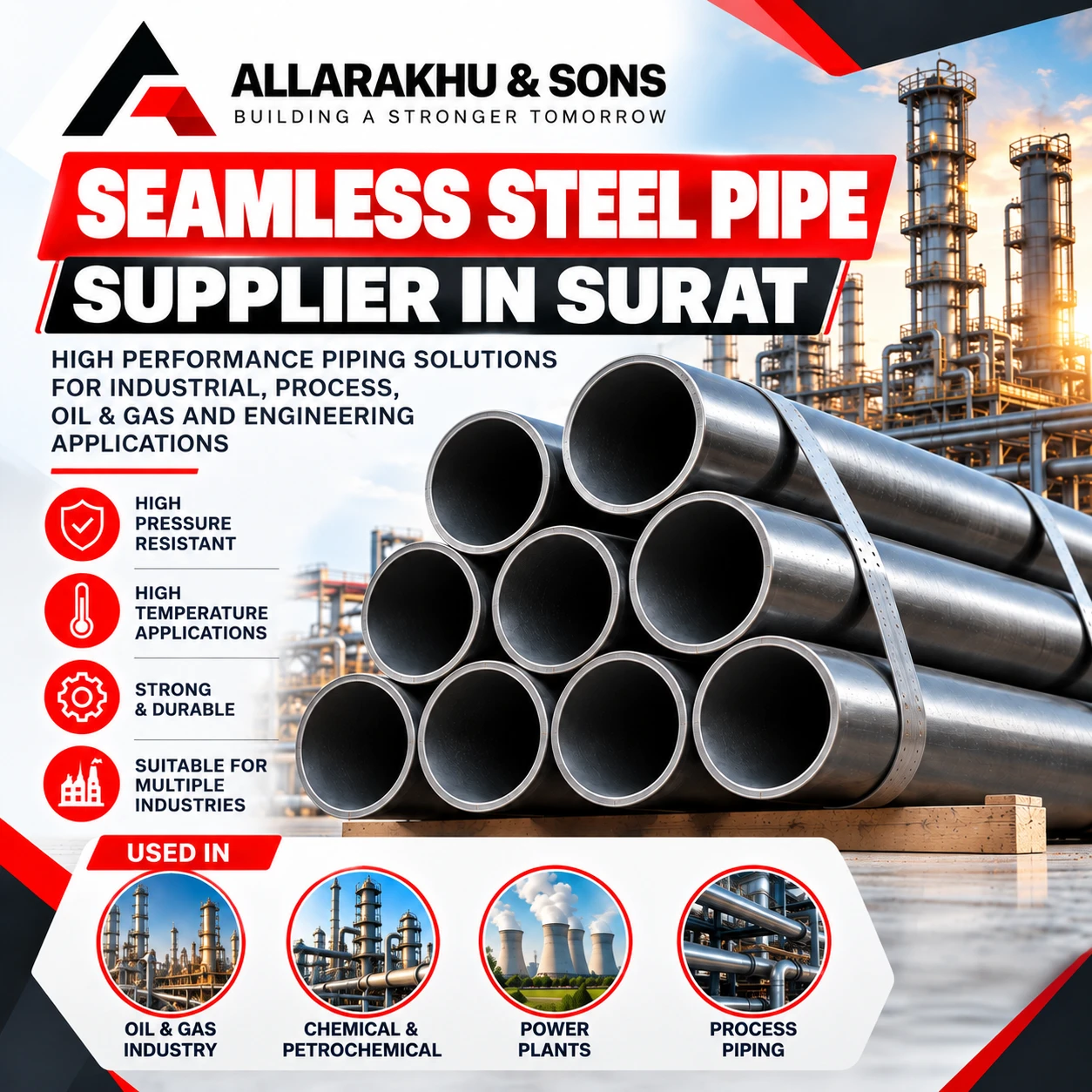 Seamless steel pipe supplier in Surat by Allarakhu and Sons